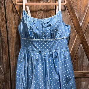 ***RESERVED***Vixen by Micheline Pitt Blue Polka Dot Midi Dress